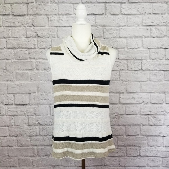 Dolan Anthro top cream tan black stripe cowl neck sleeveless women's size M - Picture 2 of 9